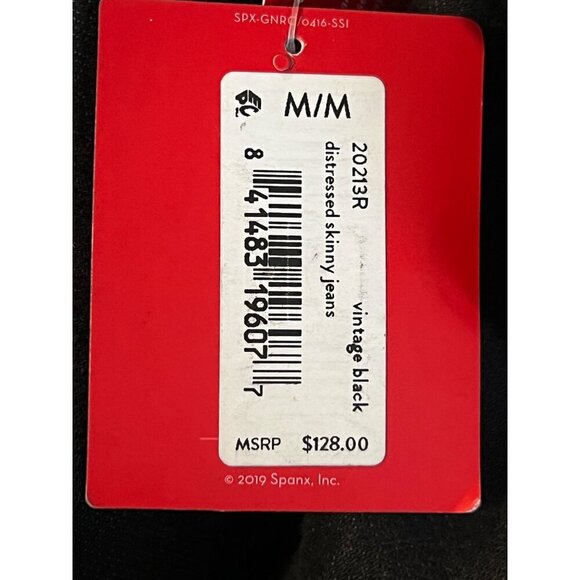 Spanx Women Skinny Black Size Medium M Distress Mid Rise Jeans Stretch New - Picture 8 of 12